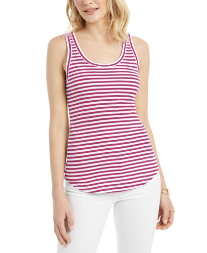Regata feminina Charter Club Supima Cotton Knit Listrada Rosa Tamanho M