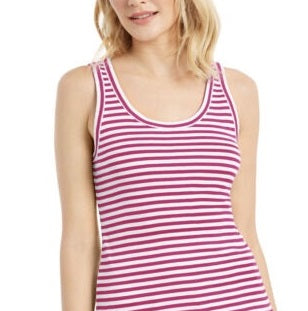 Regata feminina Charter Club Supima Cotton Knit Listrada Rosa Tamanho M