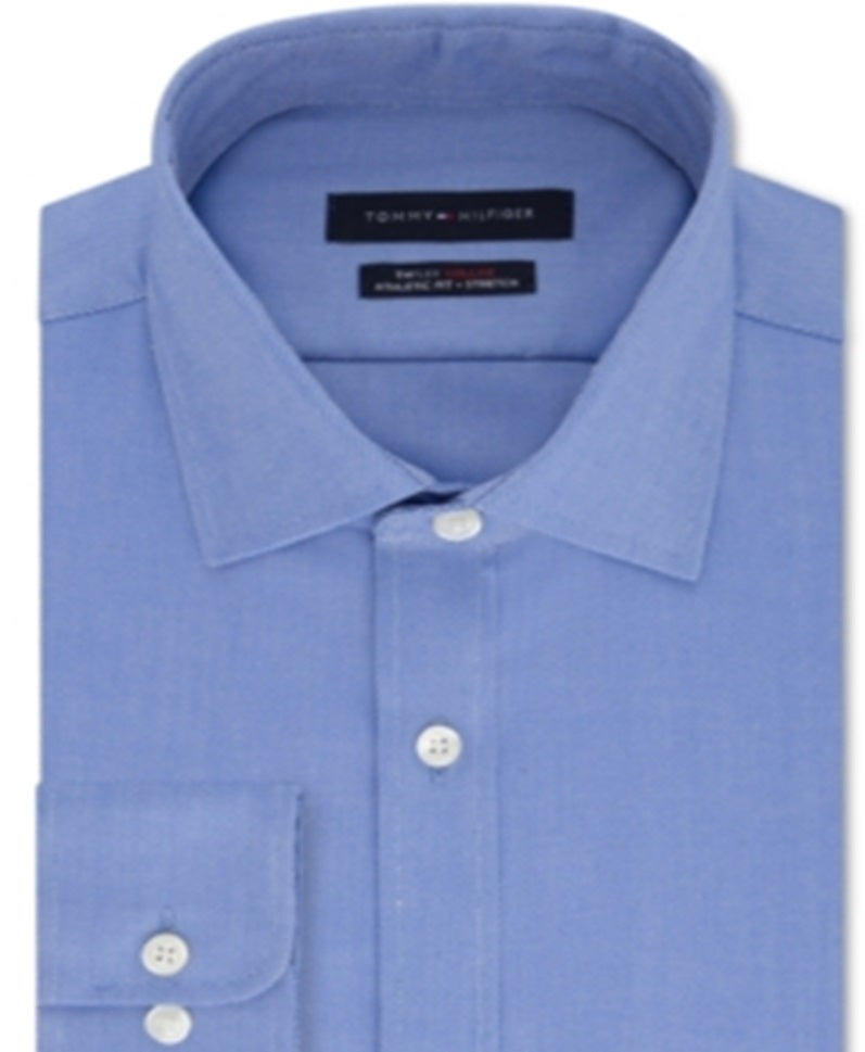 Camisa social masculina Tommy Hilfiger Athletic Fit Performance Stretch Th Flex Collar Solid Azul Tamanho GG