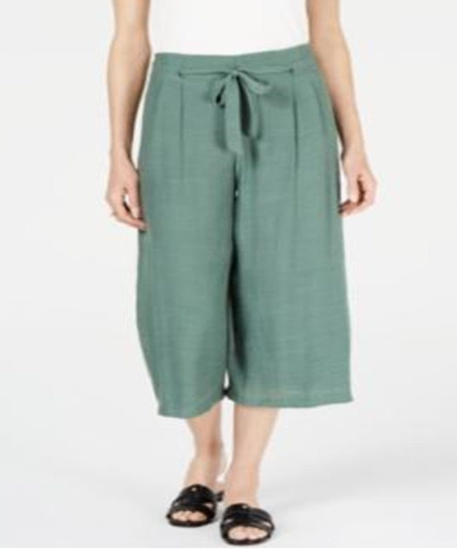Calça Capri Texturizada Feminina JM Collection Amarrada na Frente Verde Tamanho Grande