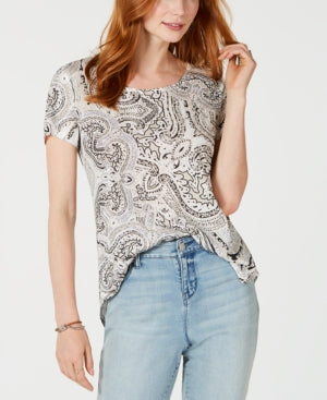 Blusa feminina com decote redondo e estampa estilo &amp; co, branca, tamanho P