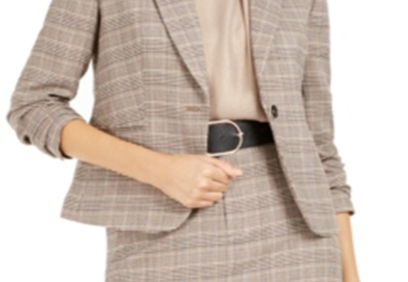 Blazer xadrez feminino Bar III com um botão, marrom, tamanho 0