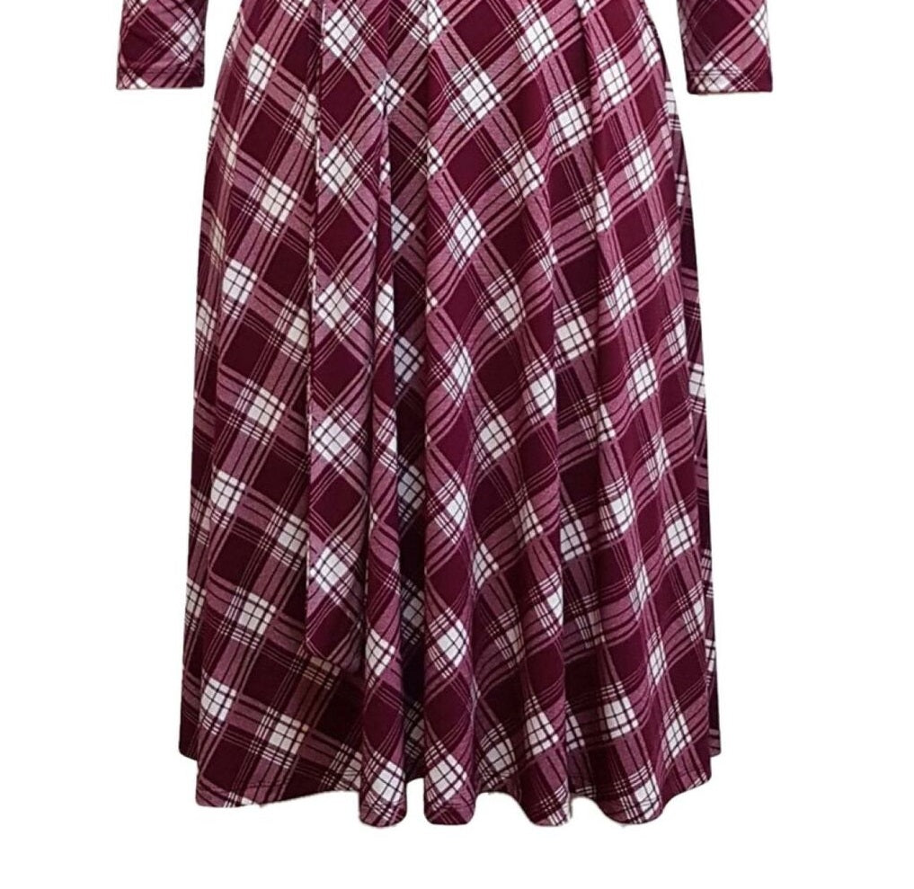 Vestido feminino xadrez com decote em V, tamanho médio, vermelho, Charter Club