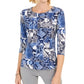Blusa feminina estampada com decote redondo e manga curta JM Collection, tamanho XL