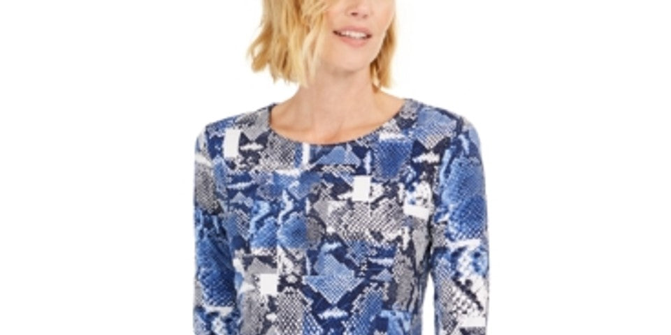 Blusa feminina estampada com decote redondo e manga curta JM Collection, tamanho XL