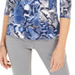 Blusa feminina estampada com decote redondo e manga curta JM Collection, tamanho XL