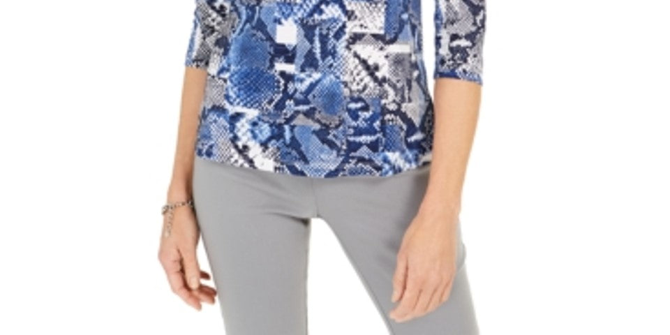Blusa feminina estampada com decote redondo e manga curta JM Collection, tamanho XL