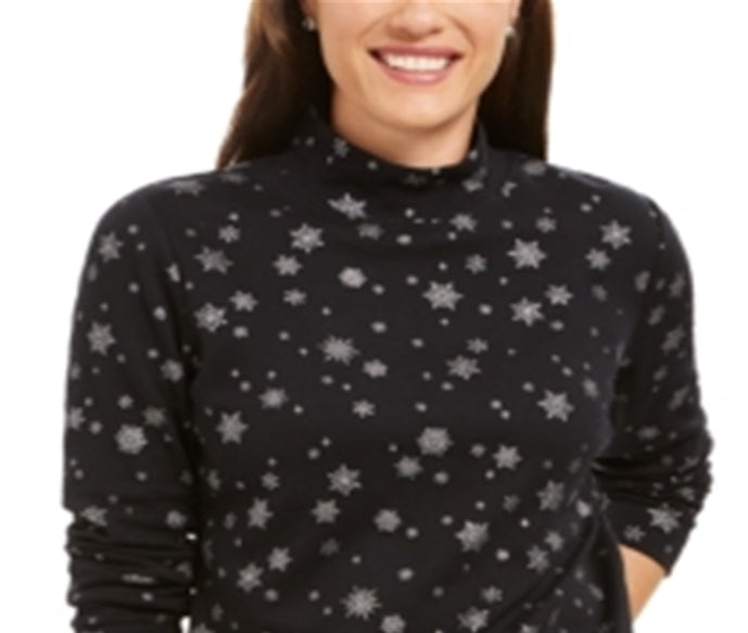 Karen Scott Blusa Feminina Snowy Glory Gola Falsa Preta Tamanho XX-G