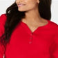 Karen Scott Top Henley de Algodão Feminino Vermelho Tamanho P