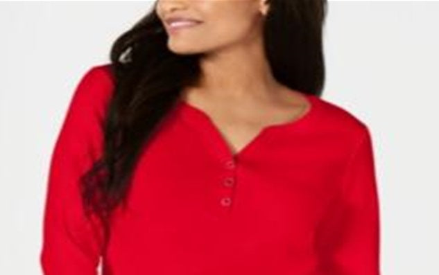 Karen Scott Top Henley de Algodão Feminino Vermelho Tamanho P