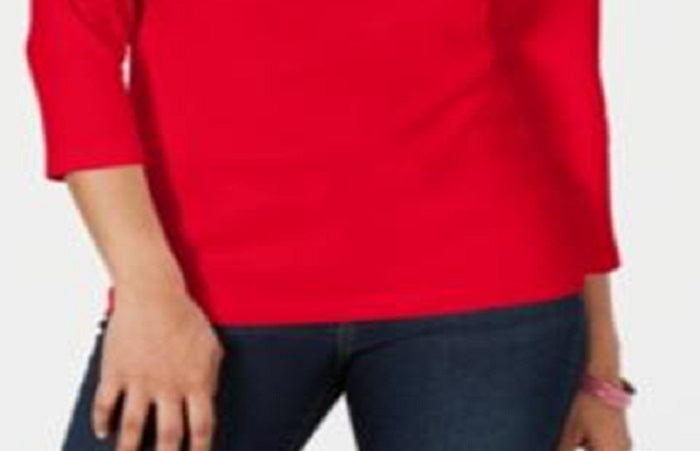 Karen Scott Top Henley de Algodão Feminino Vermelho Tamanho P