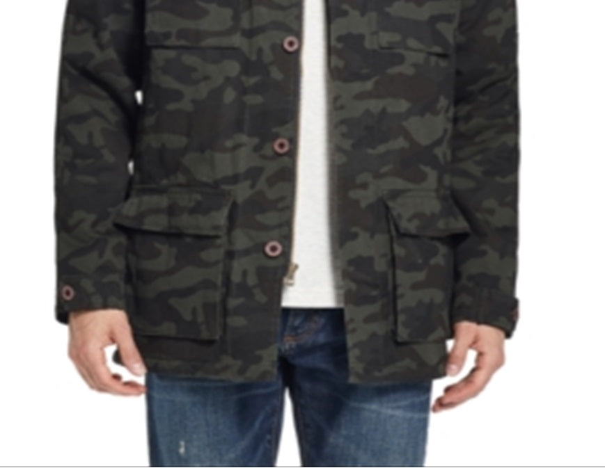 Jaqueta camuflada vintage masculina à prova de intempéries com forro de lã verde tamanho grande