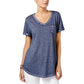 Camiseta feminina estilo &amp; co com decote em V e estampa Burnout, azul, tamanho pequeno GG