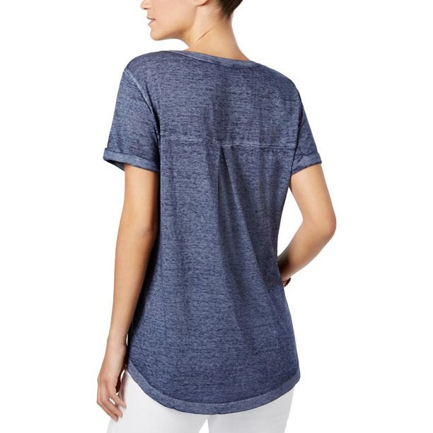 Camiseta feminina estilo &amp; co com decote em V e estampa Burnout, azul, tamanho pequeno GG