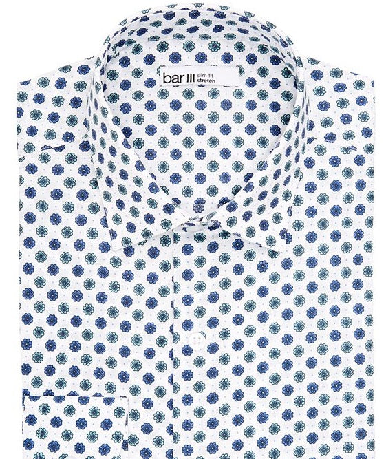 Camisa social masculina com gola estampada Bar III, branca, tamanho 32x33