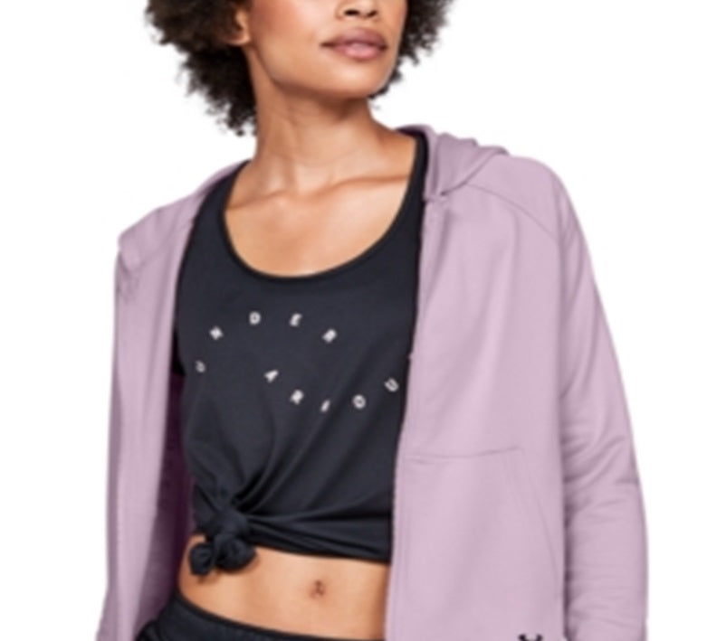 Moletom com capuz feminino Under Armour Tech Terry Zip Rosa Tamanho Médio