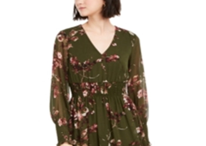 Vestido feminino Taylor com estampa floral e decote em V, verde, tamanho 16