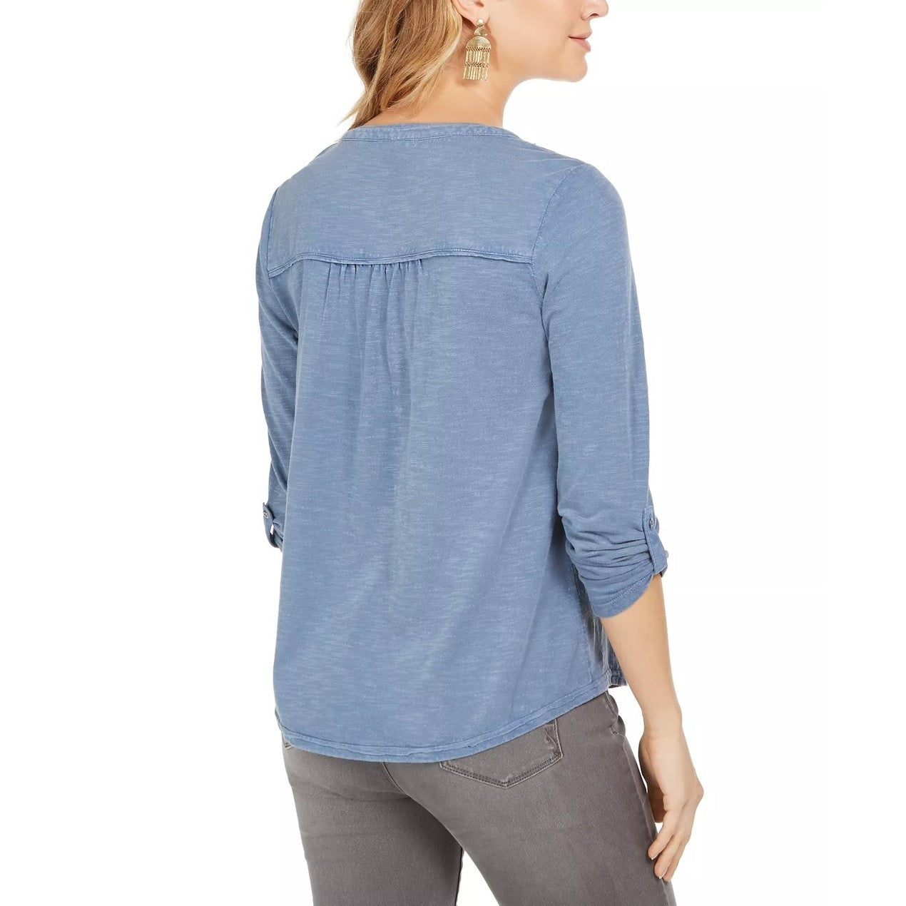 Blusa feminina de algodão com bordado floral Style &amp; Co, azul, tamanho pequeno P