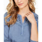 Blusa feminina de algodão com bordado floral Style &amp; Co, azul, tamanho pequeno P
