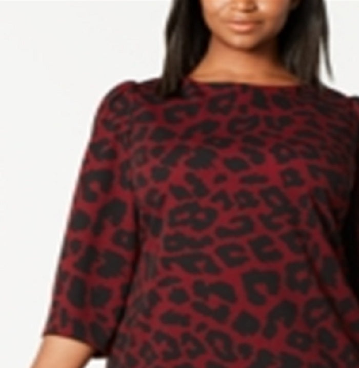 Vestido Calvin Klein Feminino Estampa Animal Ombros Bufantes Vinho Tamanho 14 W