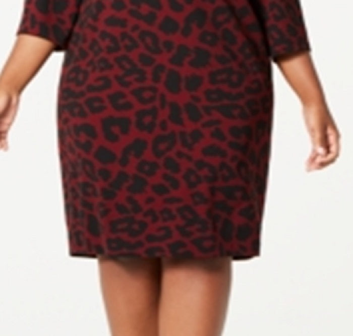 Vestido Calvin Klein Feminino Estampa Animal Ombros Bufantes Vinho Tamanho 14 W