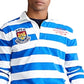 Camisa de rugby masculina Polo Ralph Lauren com listras bordadas e patch, branca, tamanho pequeno