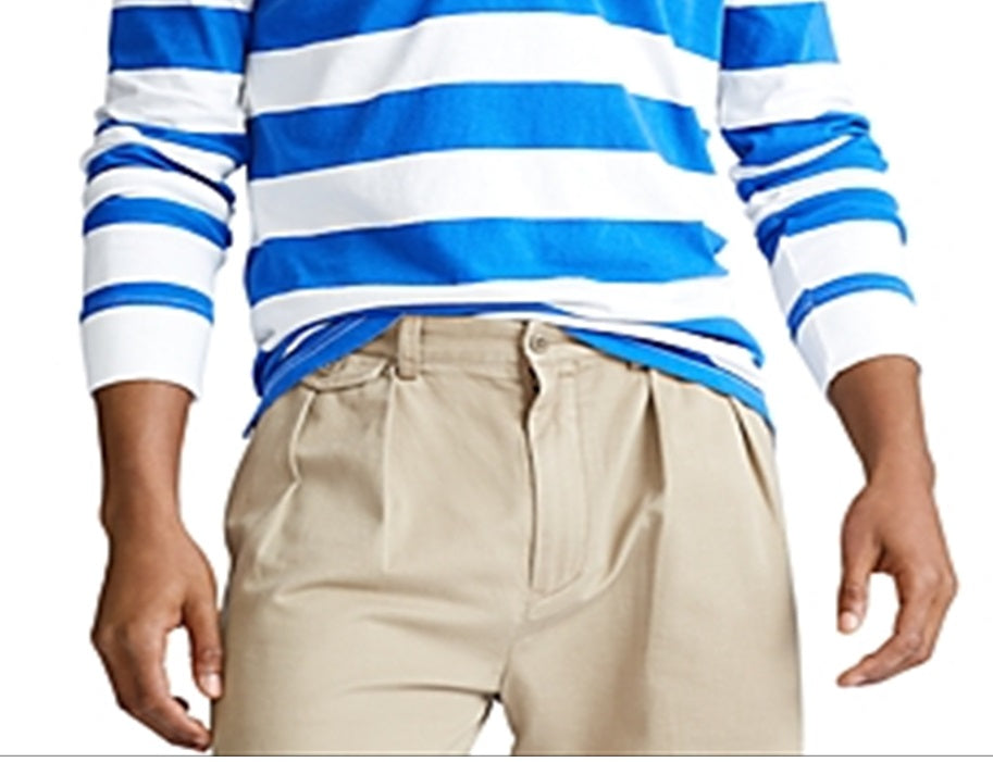 Camisa de rugby masculina Polo Ralph Lauren com listras bordadas e patch, branca, tamanho pequeno