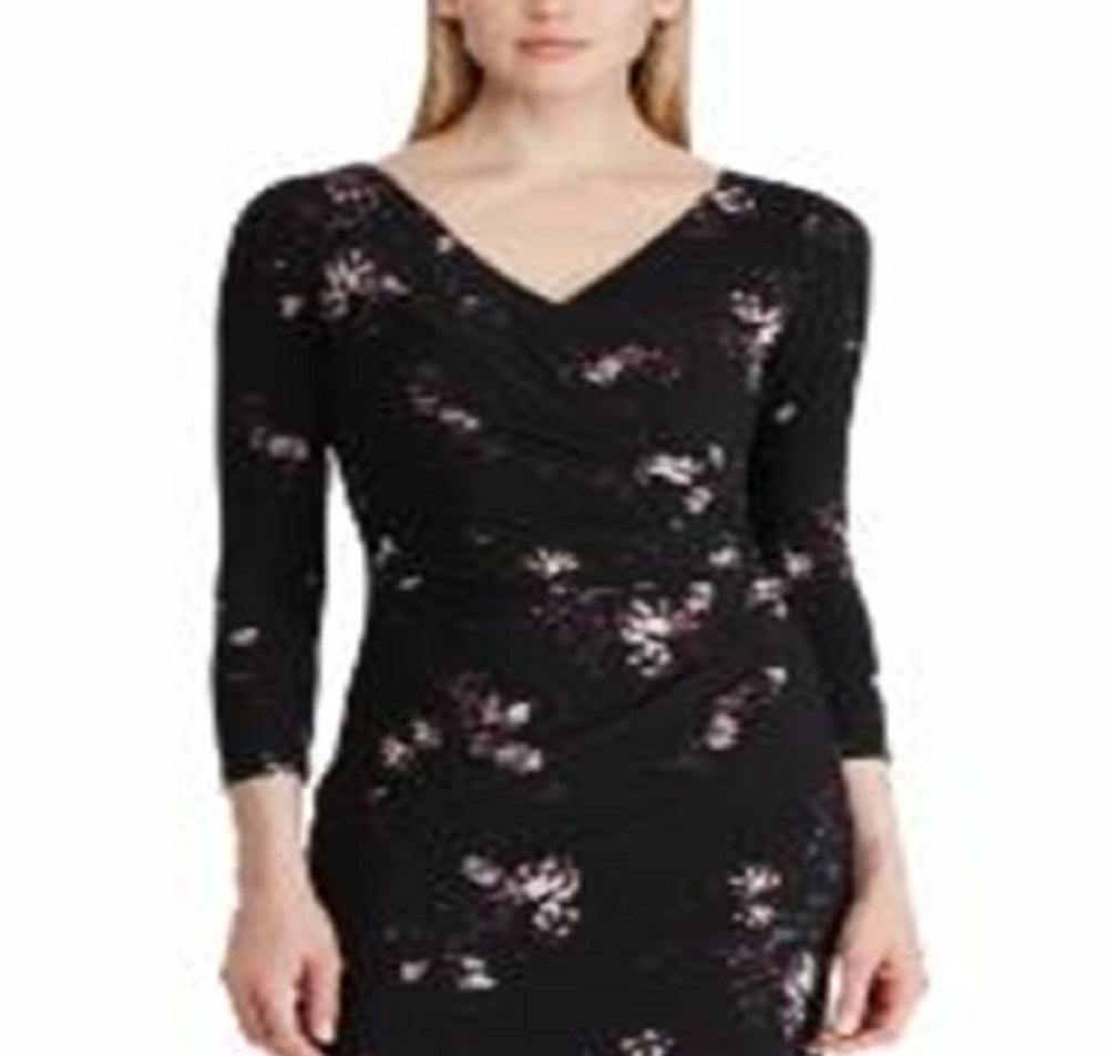 Vestido de malha com estampa floral Ralph Lauren feminino, preto, tamanho 10, pequeno