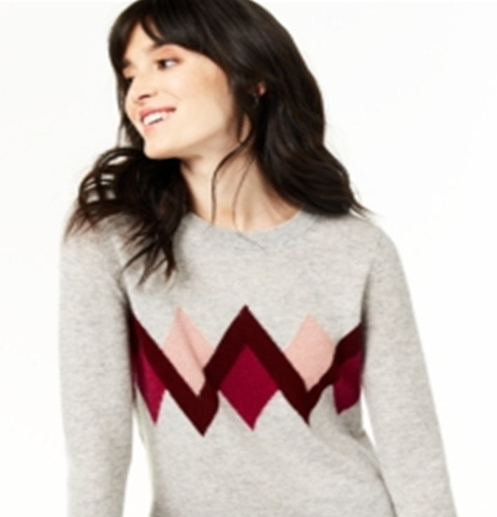 Suéter feminino de cashmere argyle Charter Club cinza tamanho pequeno G