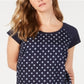 Camiseta feminina estampada de manga curta e gola redonda, tamanho XS, azul, estilo &amp; Co
