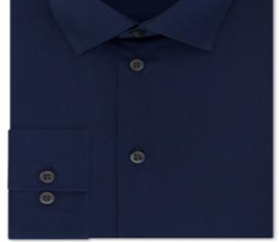 Camisa social masculina Kenneth Cole Regular Fit Solid Azul Tamanho G