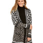 Cardigan feminino com estampa de leopardo e frente aberta, cinza, tamanho pequeno M