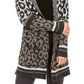 Cardigan feminino com estampa de leopardo e frente aberta, cinza, tamanho pequeno M