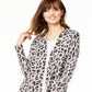 Cardigan feminino de cashmere puro com estampa animal Charter Club, cinza, tamanho pequeno G