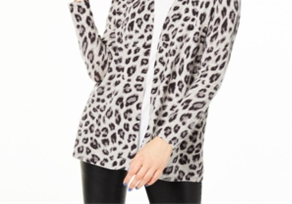 Cardigan feminino de cashmere puro com estampa animal Charter Club, cinza, tamanho pequeno G