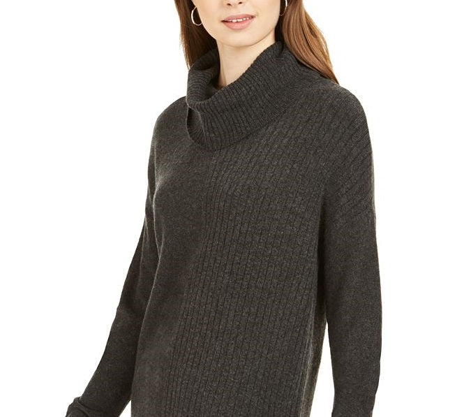 Suéter túnica feminino estilo &amp; co com gola alta canelada e ponto misto, cinza, tamanho extragrande