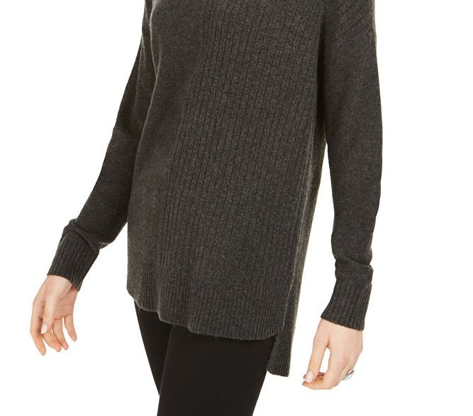 Suéter túnica feminino estilo &amp; co com gola alta canelada e ponto misto, cinza, tamanho extragrande