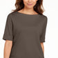 Karen Scott Blusa Feminina Gola Canoa Manga Cotovelo Marrom Tamanho P