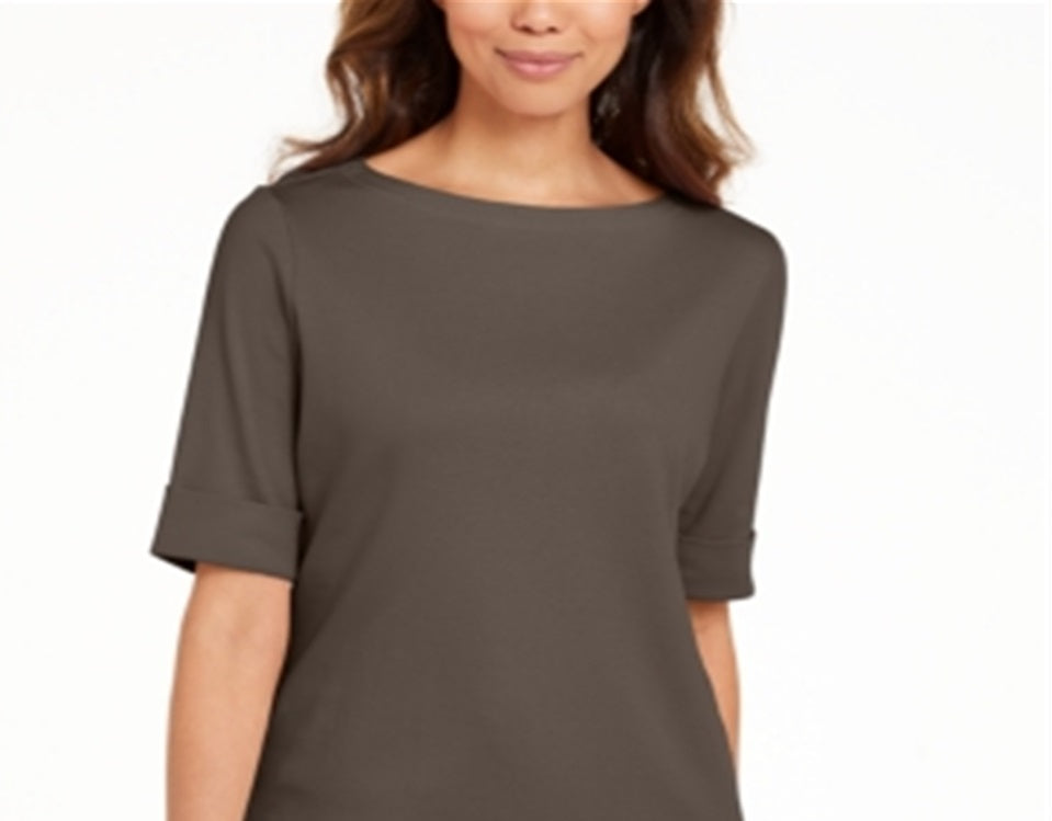 Karen Scott Blusa Feminina Gola Canoa Manga Cotovelo Marrom Tamanho P