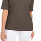 Karen Scott Blusa Feminina Gola Canoa Manga Cotovelo Marrom Tamanho P