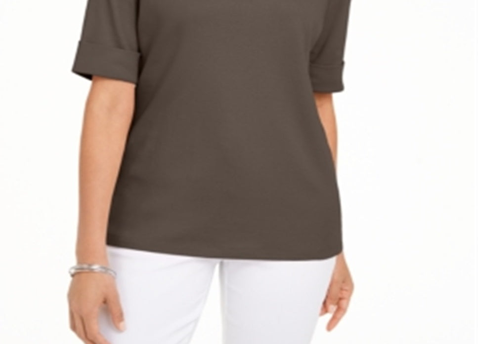 Karen Scott Blusa Feminina Gola Canoa Manga Cotovelo Marrom Tamanho P