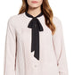 Blusa feminina Anne Klein com botões e gola amarrada, rosa, tamanho 12