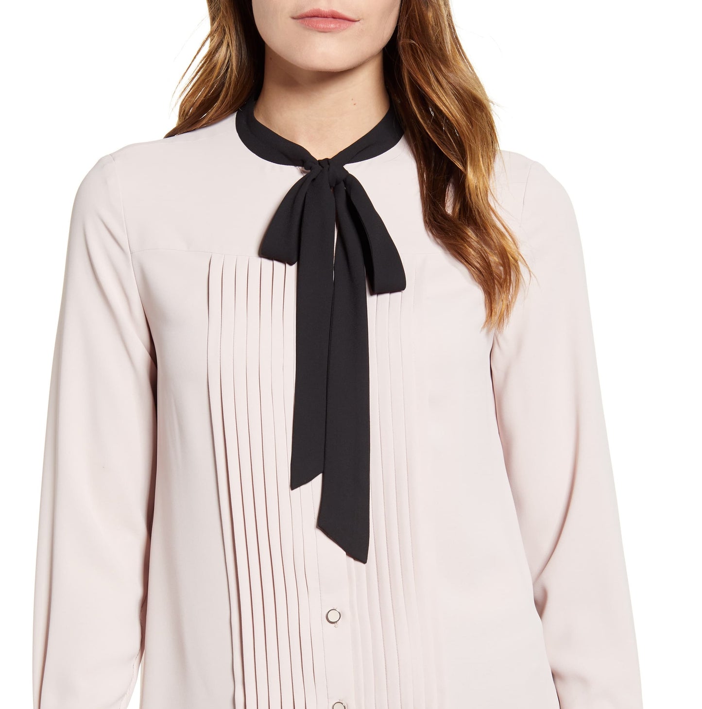 Blusa feminina Anne Klein com botões e gola amarrada, rosa, tamanho 12