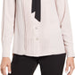 Blusa feminina Anne Klein com botões e gola amarrada, rosa, tamanho 12