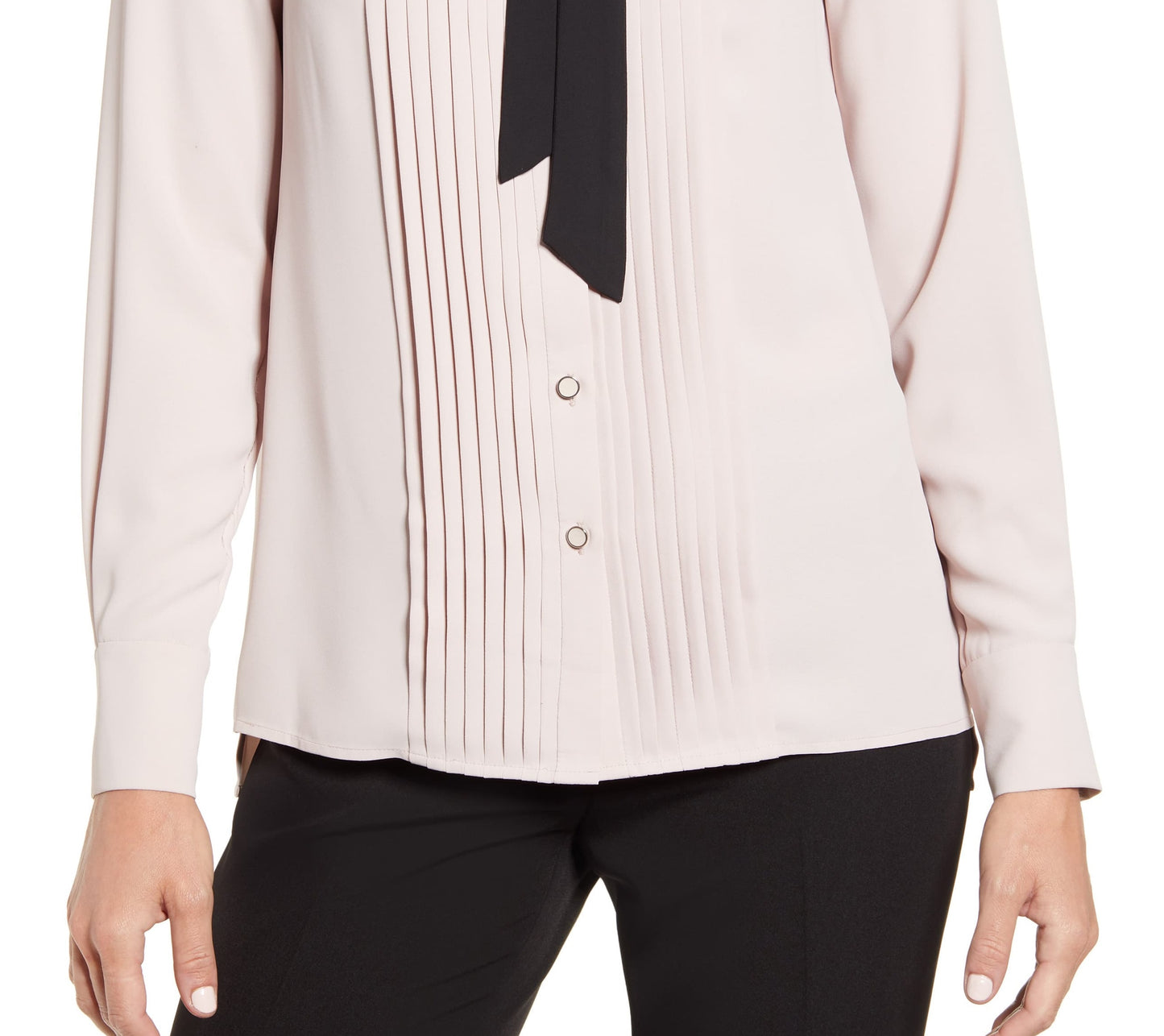 Blusa feminina Anne Klein com botões e gola amarrada, rosa, tamanho 12