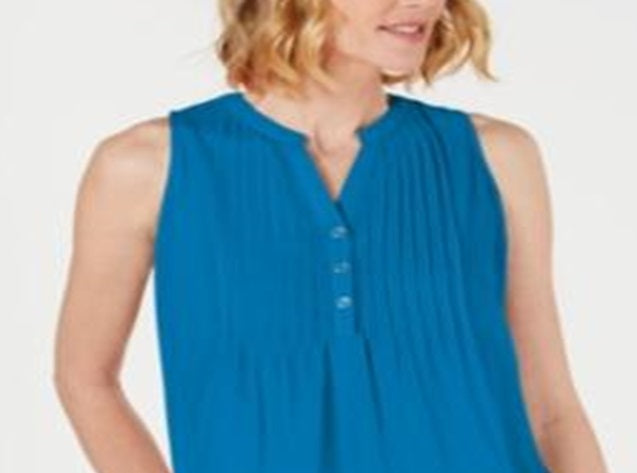 Blusa feminina sem mangas Charter Club, azul, tamanho extragrande