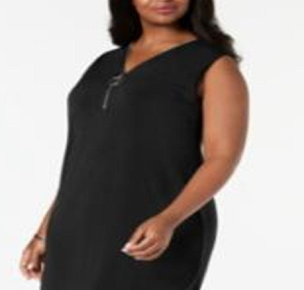 Vestido feminino plus size sem mangas e com zíper, tamanho 1X, preto, da coleção JM