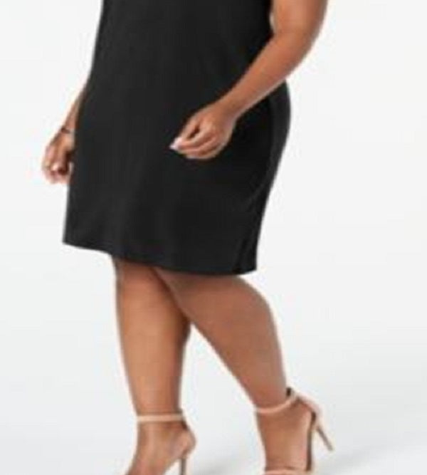 Vestido feminino plus size sem mangas e com zíper, tamanho 1X, preto, da coleção JM