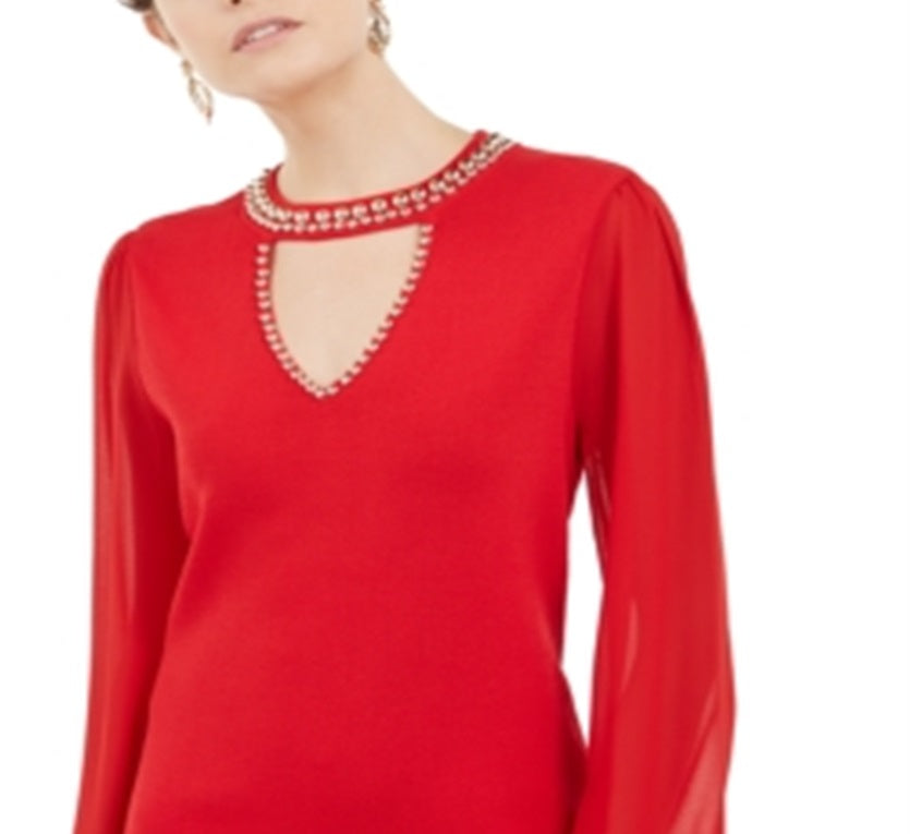 Suéter feminino com tachas e buraco de fechadura, tamanho grande, vermelho, da INC International Concepts