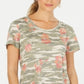 Blusa feminina de algodão com estampa de gola redonda, tamanho pequeno, verde, estilo &amp; co
